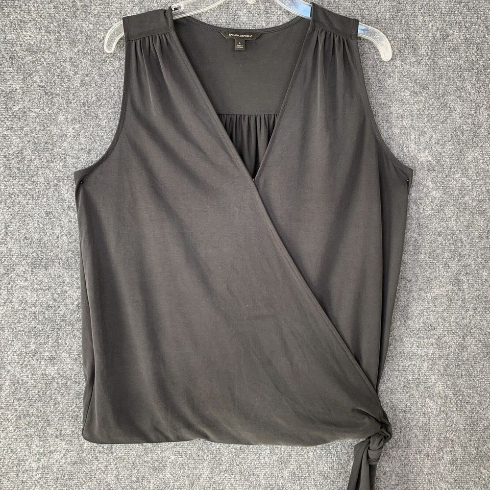 Banana Republic Women L Black Top Cross Over w/ Tie At Side Waist Sleeveless